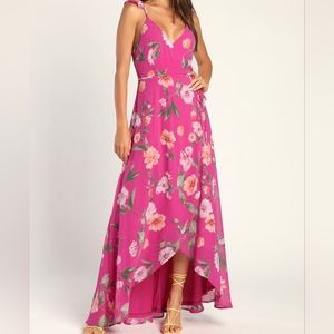 NWT Lulus Magenta Floral High/Low Dress sz L